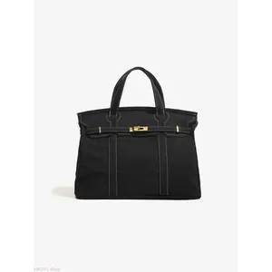 Canvas Tote Bag – Large Capacity Shoulder Handbag, Durable Commuter Bag, Casual Everyday Canvas Bag, Stylish Colorblock Design