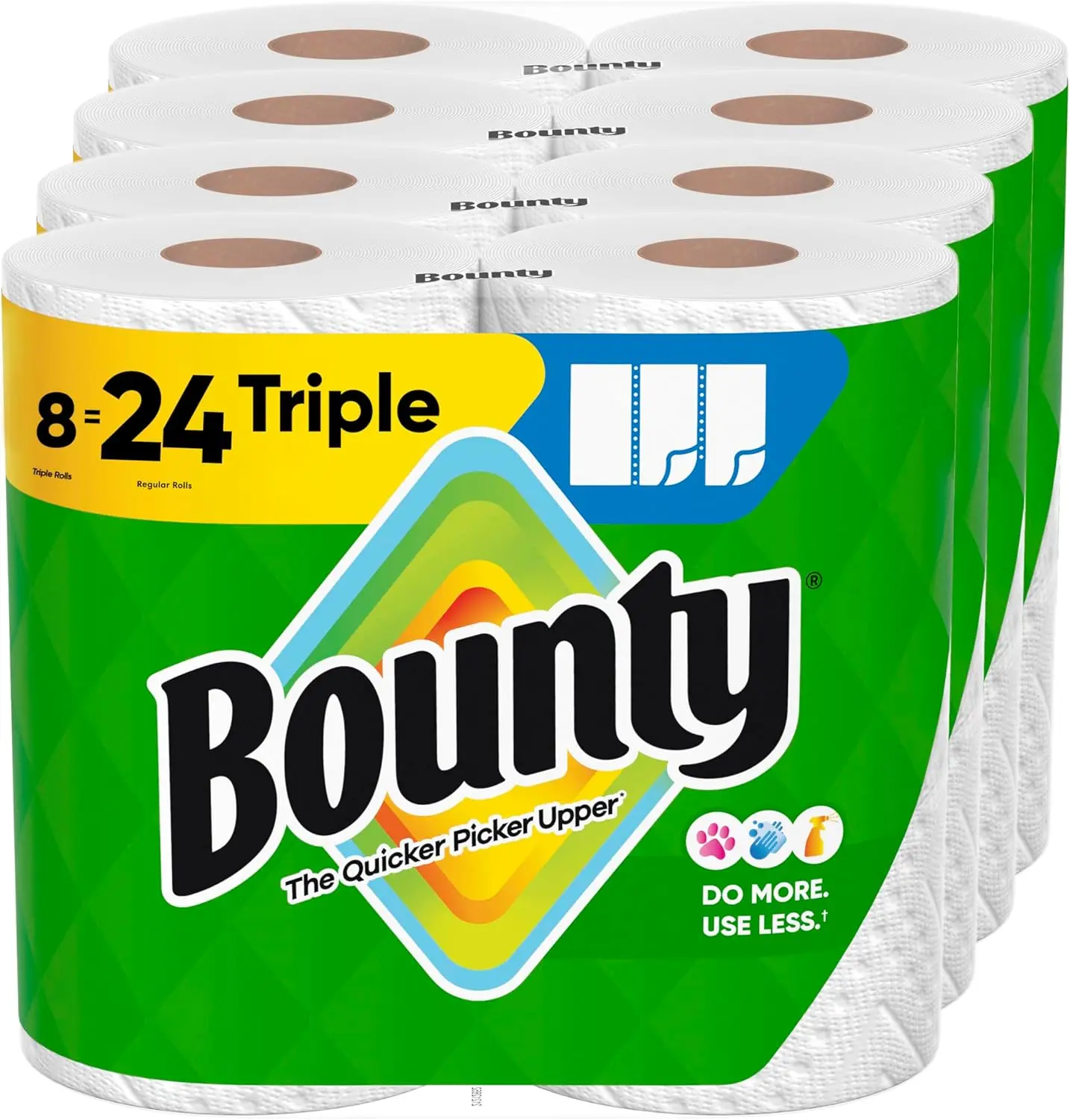 Bounty Select-A-Size Kitchen Cleaning Towels, Wipes & Tissue, 2-Ply Unscented White High Efficiency Home Supplies, 8 Triple-Roll Pack (8-24 Equivalent to 24 Regular Rolls) Super Absorbent for Home Care, 8-24 Triple-Roll