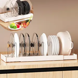 Pots and Pans Organizer Under Cabinet 7 Adjustable Dividers Expandable Pot Pan Lid Holder Organizers Rack inside Cabinet for Kitchen Storage Cookware, Cutting Boards, Lid, Dishes，A must-have for the kitchen, perfect for storage（White）