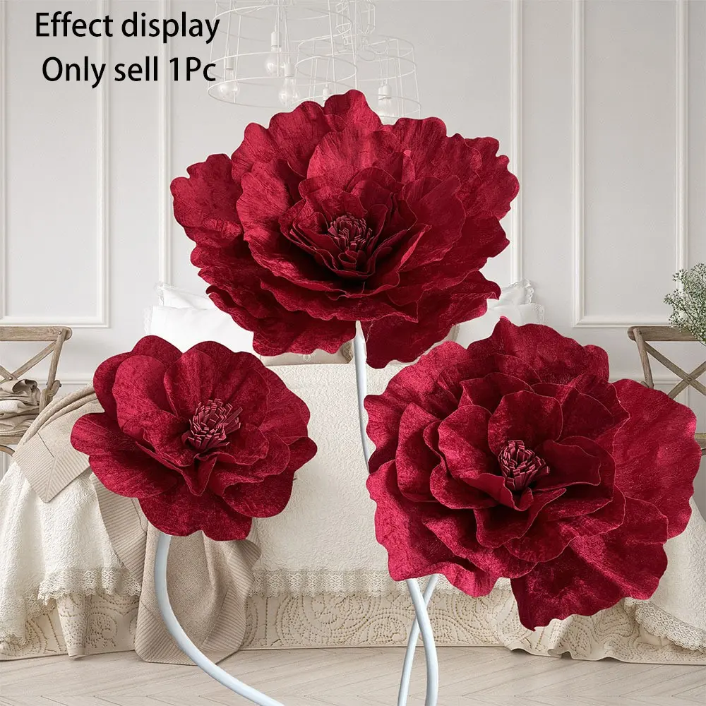 Large Artificial Velvet Peony Flower Stem Home Decor Wedding Display Photography Prop Realistic Large Rose Pole Vase Filler Decorative Artificial Flower