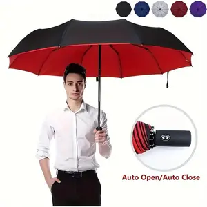 Double Layer Windproof Umbrella, 1 Count 10 Ribs Umbrella with Storage Box for Outdoor Activities, Fashionable Umbrella for Gift, Wind Resistant Umbrella