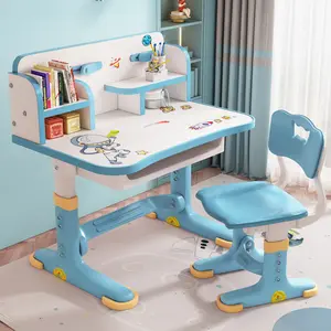 Widened Desktop Multi Separation Cartoon Pattern Desk Chair Set Adjustable Height Study Table with Drawer Chair Set