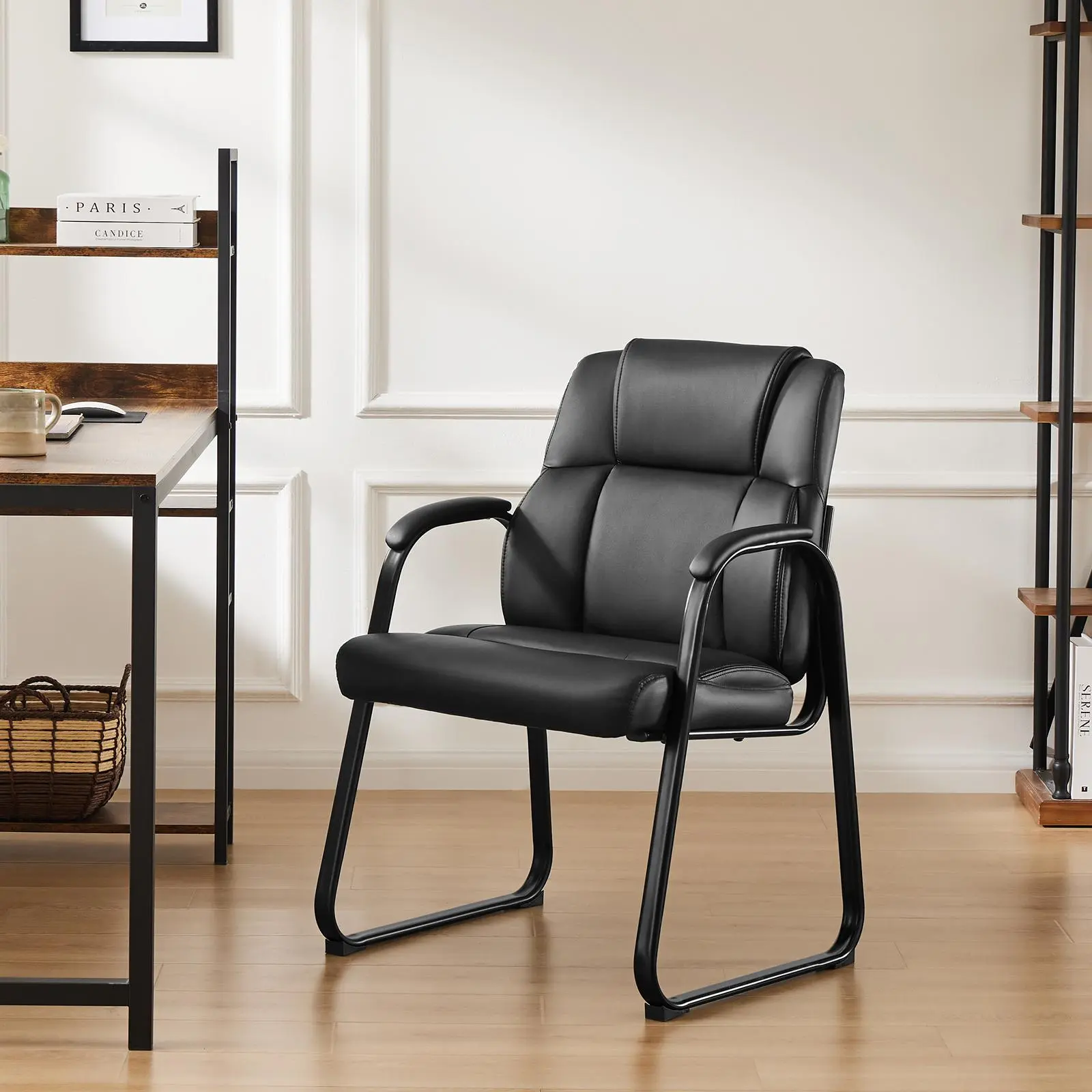 Commercial Office Elegant PU Leather Single-Back Reception Chair for Adults - Body-Friendly, Long-Durable, Padded Arms, Padded Seat Backrest, Self-Base - Waiting Room, Conference Room
