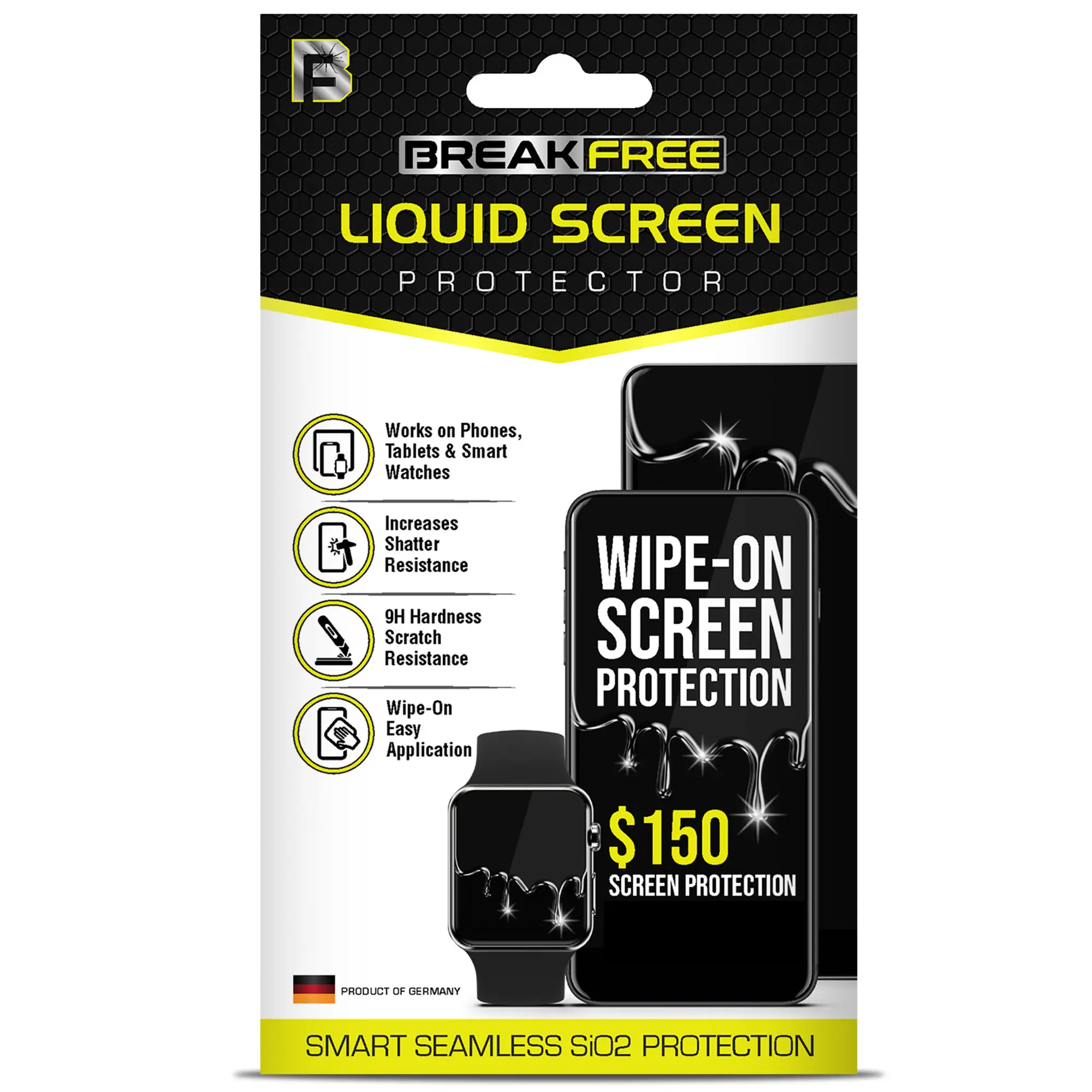 BREAK FREE Liquid Glass Screen Protector With $150 Coverage | Wipe On Scratch and Shatter Resistant Nano Protection for All Phones Tablets and Smart Watches - Universal Fit