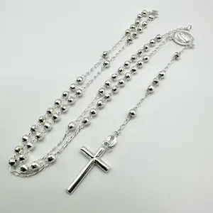 Children’s 925 Silver Rosary – 16” Length, 3 mm Beads