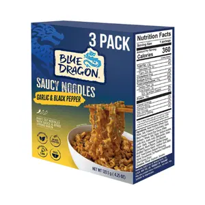 Blue Dragon Garlic & Black Pepper Saucy Noodles - 4.25oz (Pack of 3) - Knife Cut Air Dried Noodles w/Garlic & Black Pepper Sauce & Spring Onion Garnish - Quick & Easy Meal with Bold Asian Flavors
