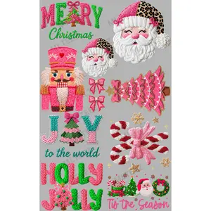 PINK CROCHET MERRY CHRISTMAS (1) PREMADE GANGSHEET  - 22X36  DTF TRANSFERS - DIRECT TO FILM