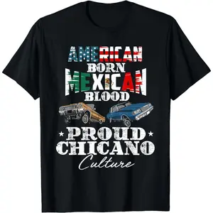 [100% Cotton] Lowrider Chicano Low Mexican American Latina Rider Cholo T-Shirt Casual Crewneck