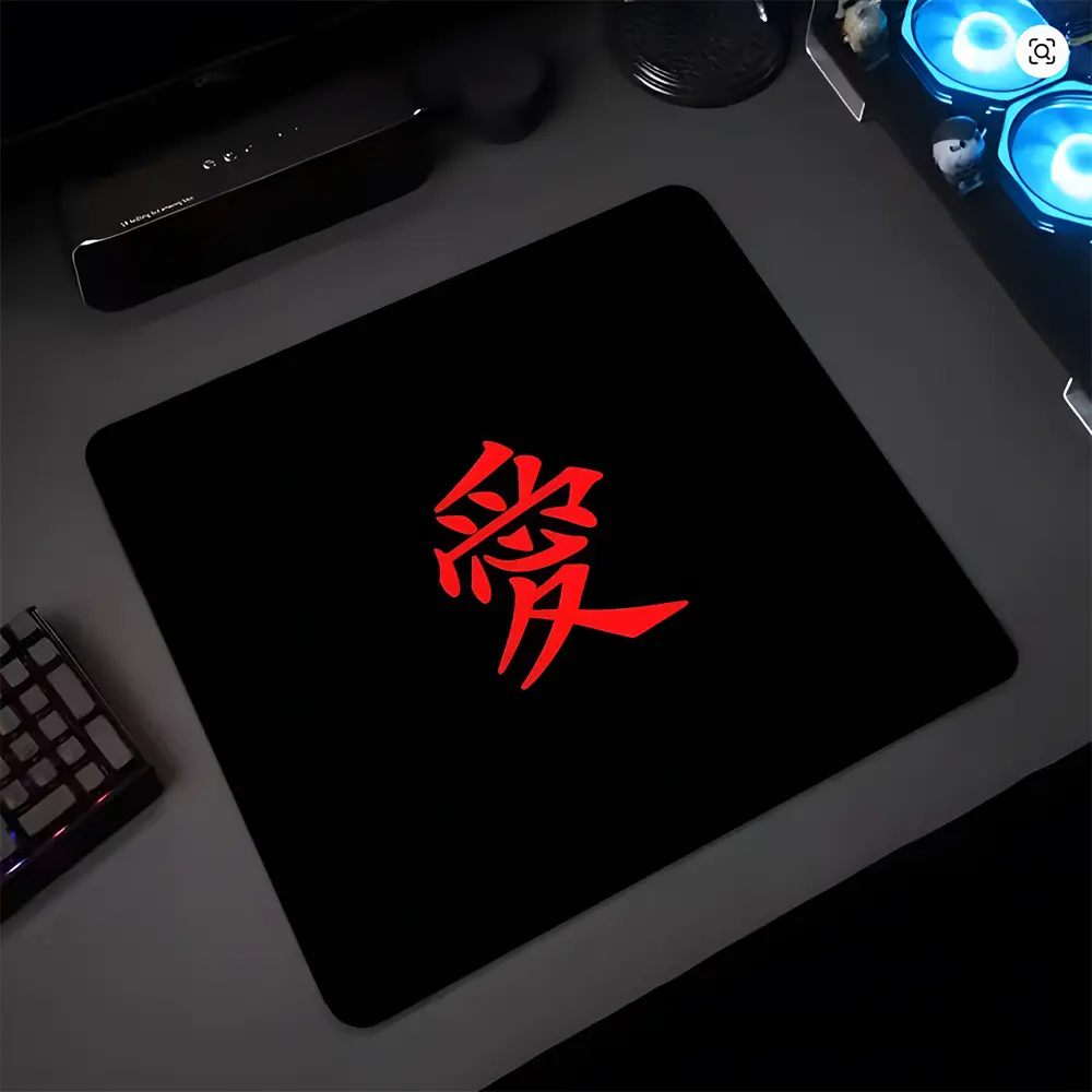 Minimalist Red Kanji Love Design Large Gaming Glass Mouse Pad, Gaming Mouse Pads, Reinforced Glass, Aesthetic Waterproof Washable Smooth Hard Desk Mat, Reinforced Upgraded Smooth for Gaming, Gift, Gaming Mousepad