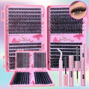 Eyelash Extensions Kit, DIY Lash Cluster, 1 Set Including Eyelash Book & Eyelash Bond Glue & Eyelash Remover & Tweezers, Professional Eye Makeup Tool for Women, Cosmetic