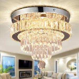 11.8 Inch Modern LED Crystal Ceiling Chandelier, Chrome Finished, Warm White Light, Multi-Color Lighting, Perfect for Bedroom, Living Room, Dining Room, High Quality Home Decor & Festival Gif party gift holiday activities family decor Premium Lighting