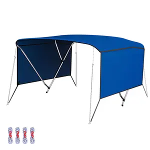 GARVEE 3 Bow Boat Awning Canopy, 600D Fabric, Grey, 4 Wind Ropes Included, with Side Curtains, Simple Style Outdoor Shade Canopy