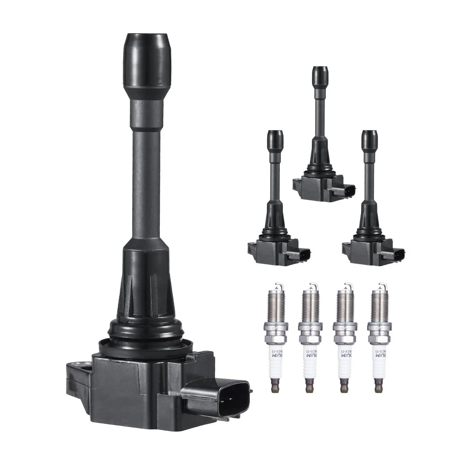 【DealsForYouDays】VEVOR 4-Piece Ignition Coil Pack & Spark Plugs Auto Parts Set, Compatible with Nissan Altima Versa Sentra Cube Rogue NV200 2.5L 2.0L 1.8L 1.6L L4 Engines, Replacement for 22448ED000 22448JA00A 22448JA00C 22448-JA00A Engine Motor Parts