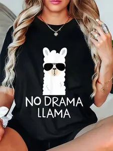 100% Cotton Unisex No Drama Llama Alpaca with Sunglasses Llama Lovers Gift T-Shirt