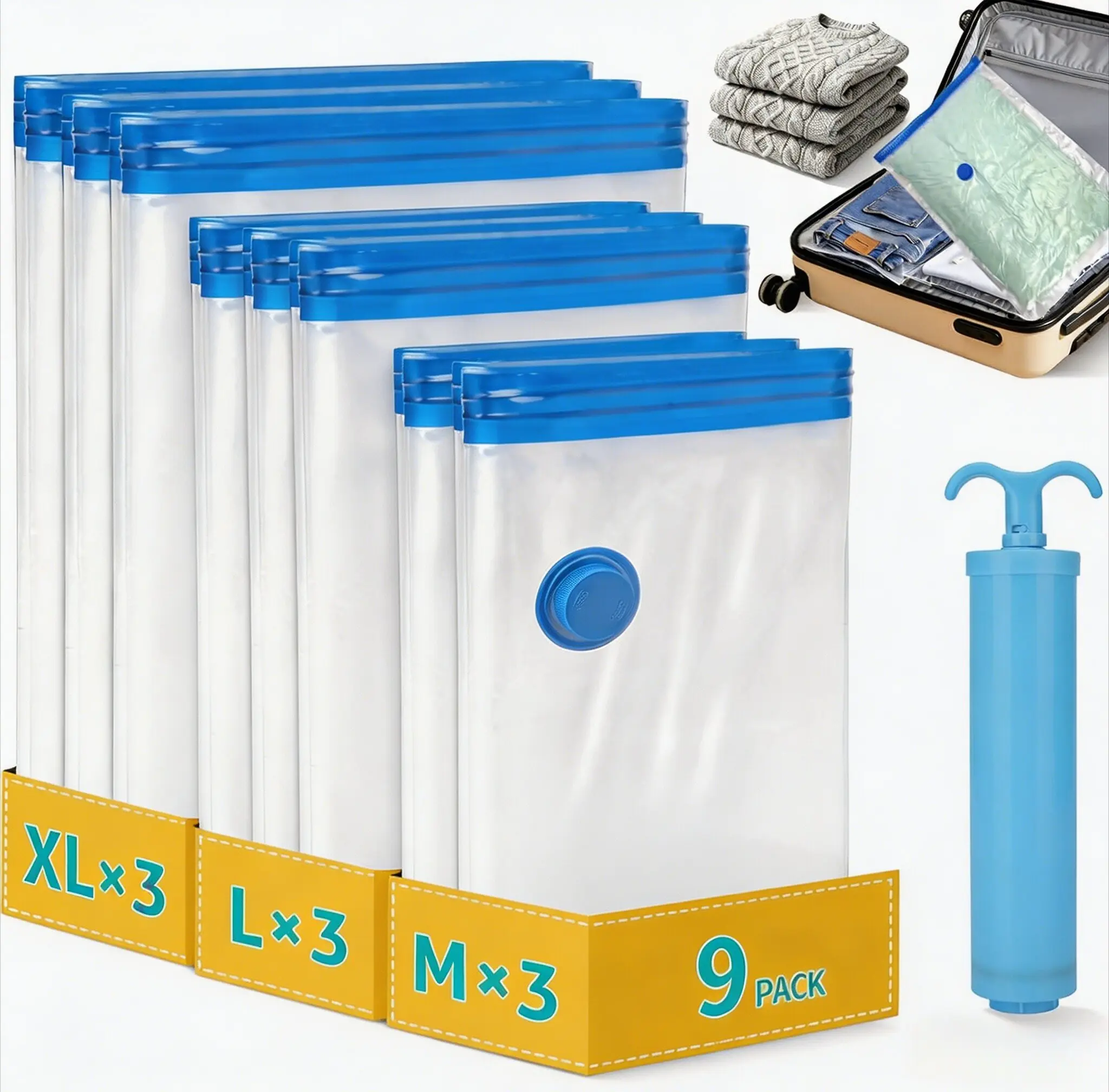 Essential Vacuum Storage Bags, 80% Compression Vacuum Seal Space Saver Plastic Packaging Bags for Clothes, Blankets, Pillow, Bedding, Comforters, Sealer Clothing Storage durable organizers homeessentials