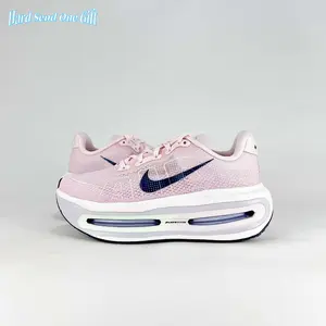 Daily lightweight trainer sneakers use seamless sheer soft breathable woven mesh upper, uniform blush pink knit base with mint-lavender transparent air cushion, perforated mesh ventilation, flexible full air midsole