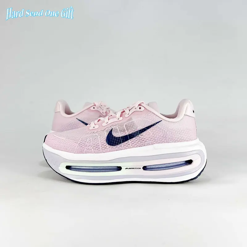 Daily lightweight trainer sneakers use seamless sheer soft breathable woven mesh upper, uniform blush pink knit base with mint-lavender transparent air cushion, perforated mesh ventilation, flexible full air midsole
