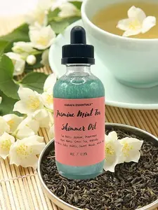 Jasmine Mint Tea Shimmer Oil 120ml - Calming Floral Fragrance with Organic Apricot & Coconut Oil for Radiant Skin Care Karafa Essentials