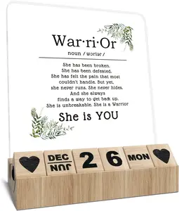 Inspirational Cancer Survivor Gifts for Women Mom, Wooden Block Calendar for Desk, Wood Month Date Display Blocks, Warrior is You Sign, Encouragement Acrylic Plaque, Desk Accessories