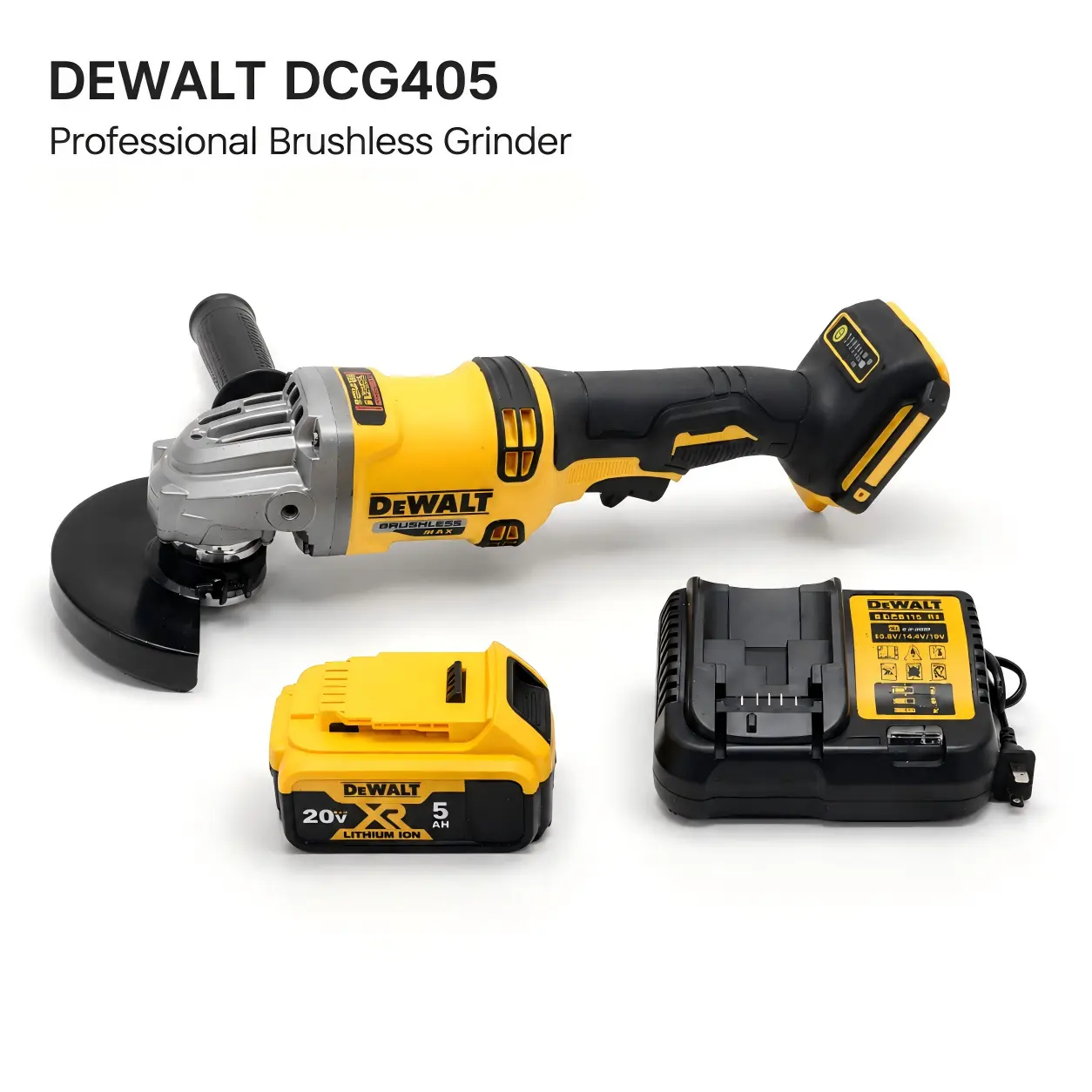 Dewall DCG405 Cordless Angle Sander - 20V Brushless Motor Rechargeable Grinding Tool, High-Speed Angle Grinding Machine for Heavy-Duty Tasks, Durable Adjustable Hardware Multitool for Vehicle Maintenance