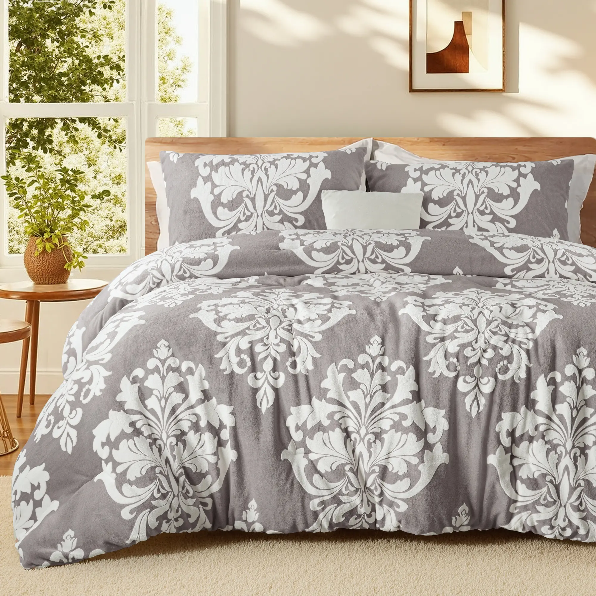 【Back to School】Exclusivo Mezcla Fleece Comforter Set, Soft Fluffy Warm 3D Boho Comforters, Luxury 3-Pieces Reversible Fuzzy Bedding Sets for Winter with 2 Pillow Shams For King/Queen Size, 1 Pillow Sham For Twin Size.