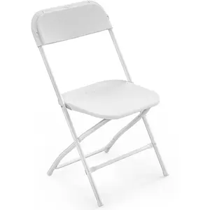 VINGLI 1 Pack White/Black Plastic Folding Chair, Indoor Outdoor Portable Stackable Commercial Seat with Steel Frame 350lb. Capacity for Events Office Wedding Party Picnic Kitchen Dining