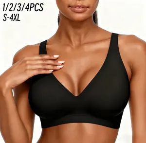 1/2/3PCS Jelly Wireless Womens Comfortable Wireless Bras Push Up Bralettes Seamless Tshirts Bras Deep V Everyday Bras S 4XL