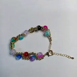 Adjustable Gold Plated Multicolored Resin Beaded Bracelet with Gold Plated Round Spacer Beads for Stylish Accessory