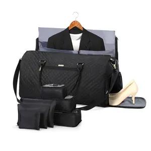 Lekesky Garment Bags with 6 Set Packing Cubes, Garment Convertible Weekender Bag for Women, Large Carry On Garment Bags for Travel, Duffle Bag