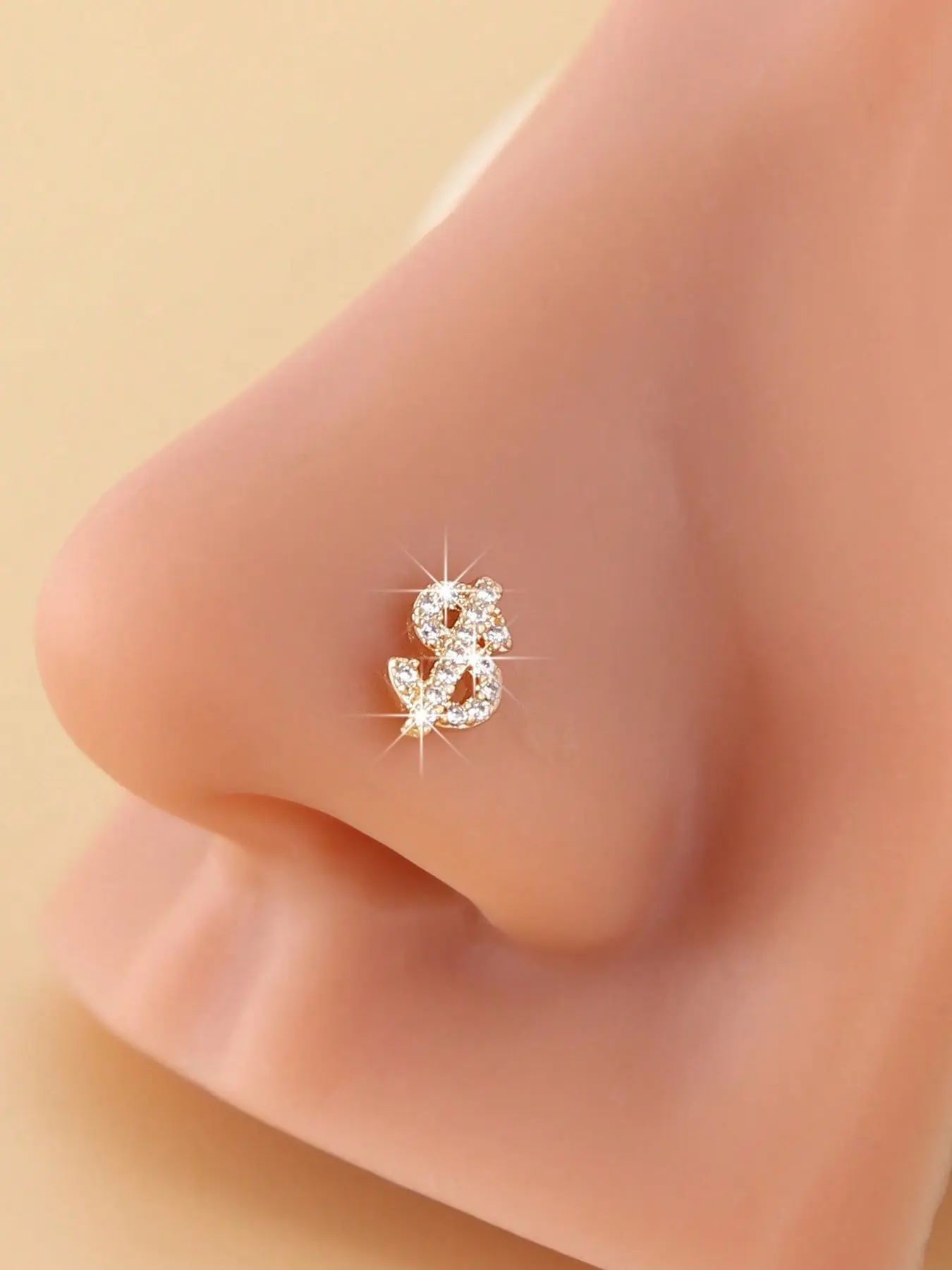 Sparkling Rhinestone Dollar Sign Nose Ring, Septum Clicker, Unique Style Accessory for Daily Wear, Eye-Catching Design with Shimmering Details, Nose Ring Jewelry