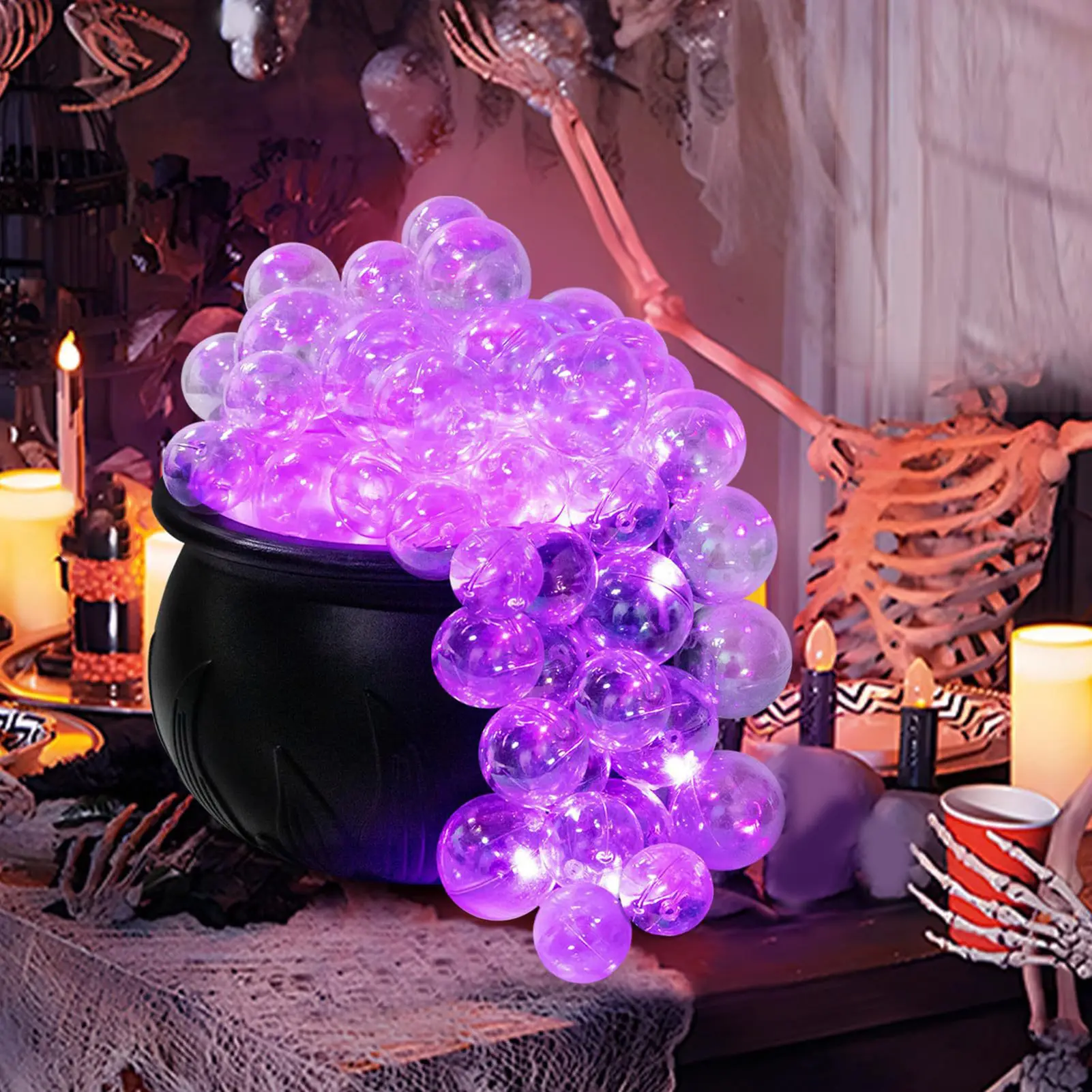 Vintage ABS Plastic Witch's Bubbling Cauldron (14x10cm) - LED Color Changing Violet Led Lights, Cotton Candy Storage, Tabletop Party Decor, 3xAA Battery Required