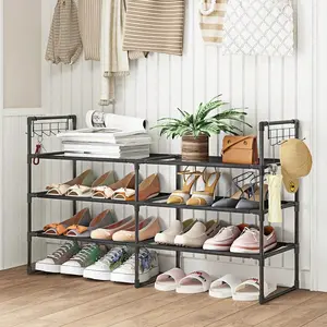 Superlele 3-Tier Shoe Rack, Holds 16-20 Pairs, Sturdy Stackable Shoe Shelf, Expandable & Adjustable Fabric Shoe Organizer, Durable Metal Shoe Storage Organizer