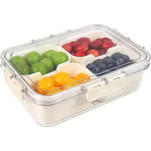 1/2pack Divided Serving Tray with Lid and Handle,4 Compartment Snack Box Container Tray,Mini Small Snackle Box, Portable Charcuterie Container for Party, Picnic, Travel, Food Platter for Snack, Fruits, Veggies transparent storage