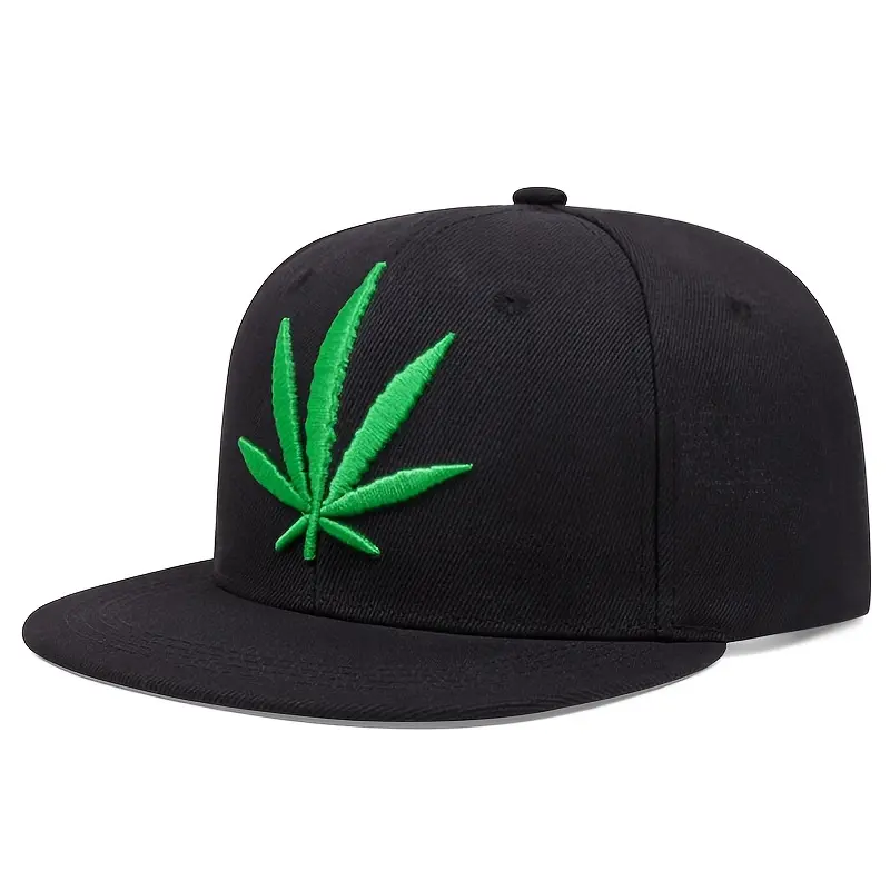 Green Leaf Embroidery Baseball Cap Trendy Color Block Snapback Hat Lightweight Adjustable Sun Hats For Women & Men KVZ2X-TT98