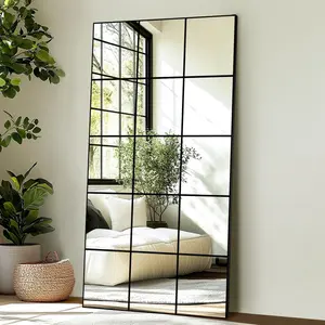 Full Length Mirror, 28"x 55" Window Pane Decorative Mirror for Wall, Black Metal Framed Wall Decor, Wall Mounted, Hanging or Leaning for Bedroom, Living Room, Entryway
