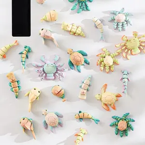 New 3D Printed Ocean Refrigerator Magnets Series, Jointly Moveable Children Creative Decoration, Cute Magnetic Fridge Stickers