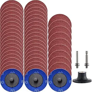 Miroku 50 count P80 2 inch roll Lock Quick Change Discs Set, A/O Sanding Discs with 1/4" Holder, for   Surface Prep Strip  Polish Finish Burr Rust  Removal