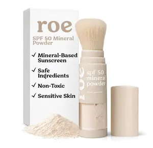 Roe Wellness- SPF 50 Powder Sunscreen Mineral-Based, Non-Toxic Brush-on For Kids, Adults & Babies | For Scalp, Face & Body (Reef Safe)
