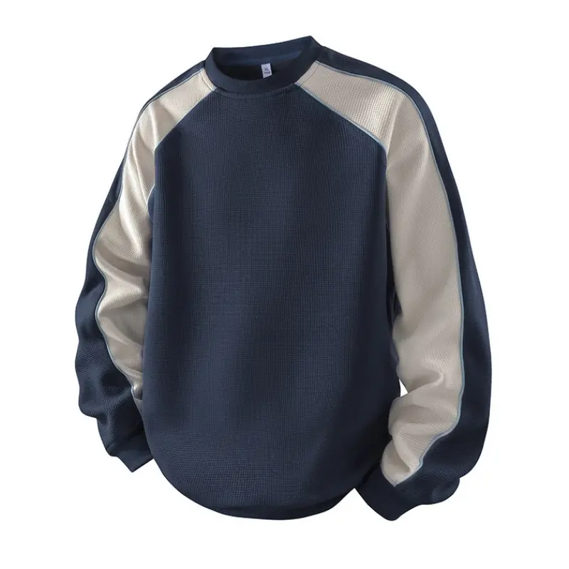 Men’s American retro sweatshirt for summer with striped paneling—trendy brand, loose casual base layer; crew neck pullover that’s stylish and versatile, comfortable casual style #SummerVibes 	 Father’s Day Gift