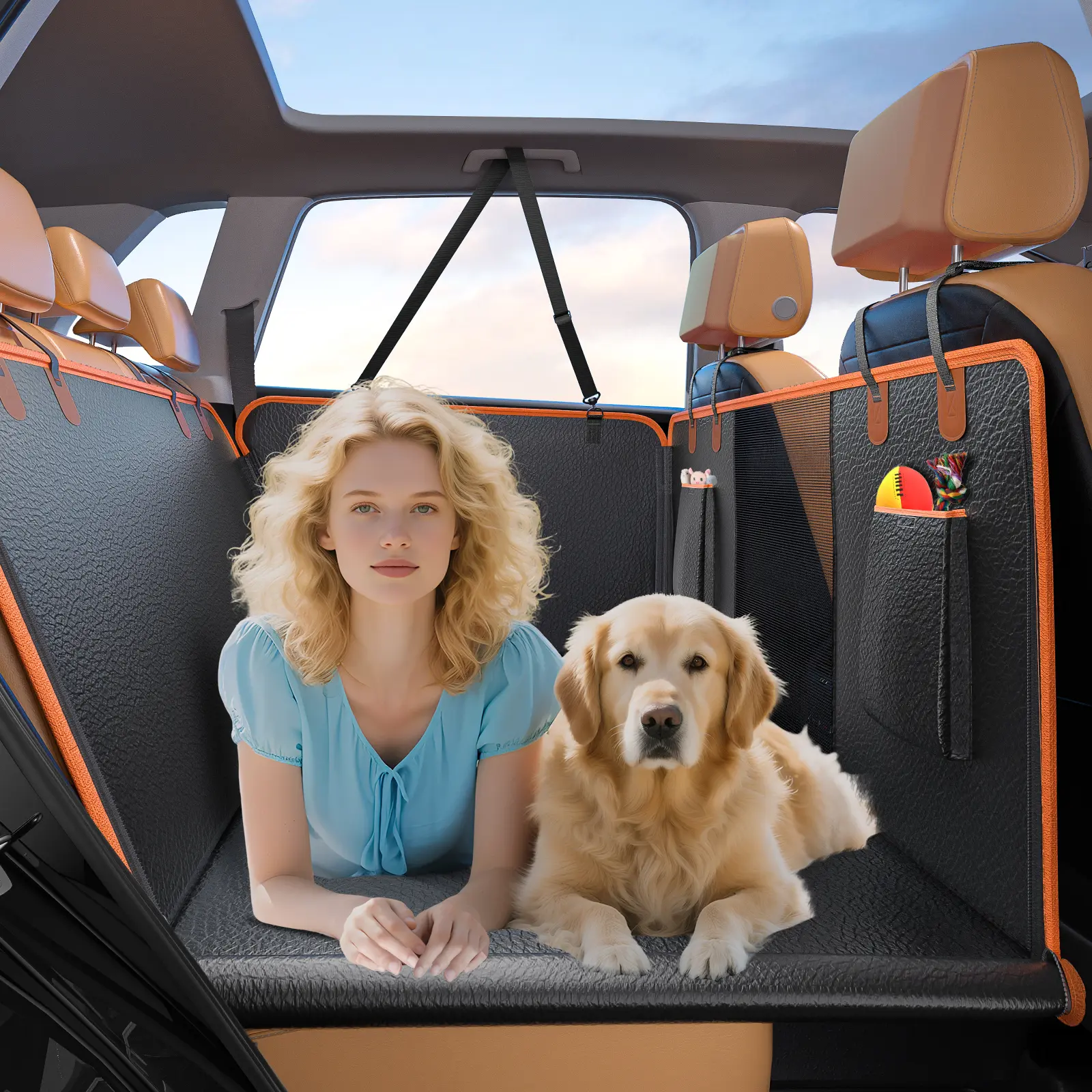 MIXJOY Dog Accessories,Waterproof Hard Bottom Dog Car Seat Cover, Folding  Dog Bed for Car Travel,Outside dog Bed,Expanded Space & Weight up to 400LBS Pet Accessories,back to school
