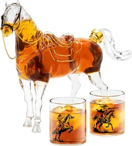 Kollea Horse Shaped Whiskey Decanter Set with 2 9.8oz Cowboy Glasses, 67oz Decanter, Western Cowboy Design, Premium Artisan Glassware, Ideal for Home Bar, New Year Gift for Him, Husband, Boyfriend, Brother, Anniversary Classic