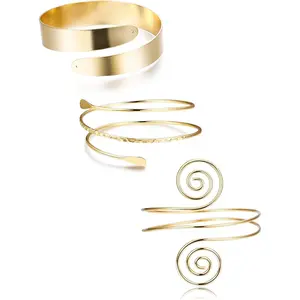 MILACOLATO Arm Cuff Upper Arm Band for Women Gold Arm Cuff Bangle Bracelets Adjustable Coil Swirl Armlet ArmBand Jewelry,3-4Pcs