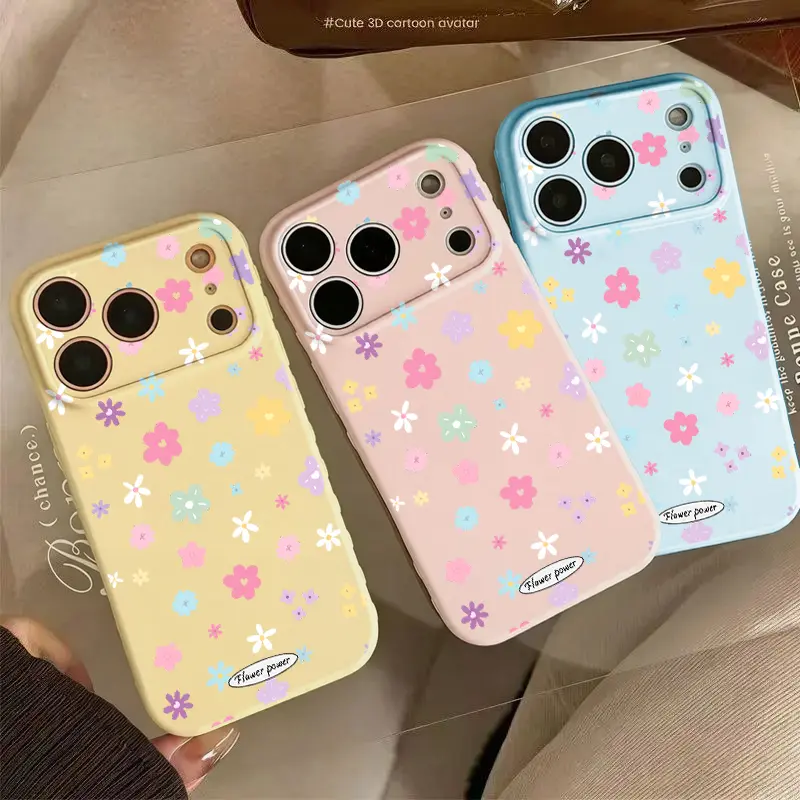 Dopamine Fresh Floral Smartphone Case, Premium Glossy Soft TPU-PC Composite Material Phone Protector, Skin-Friendly Smooth Surface Fingerprint-Resistant Handheld Devices Accessory with Embossed Heart Side Borders