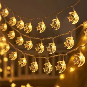LED Ramadan Theme Moon and Star String Lights Ambiance Lighting for Indoor Use, Lighting for Parties, Battery Powered Decorative Lights Festive Decor for Eid Celebration, Perfect for Home and Bedroom Decor, Home Decoration