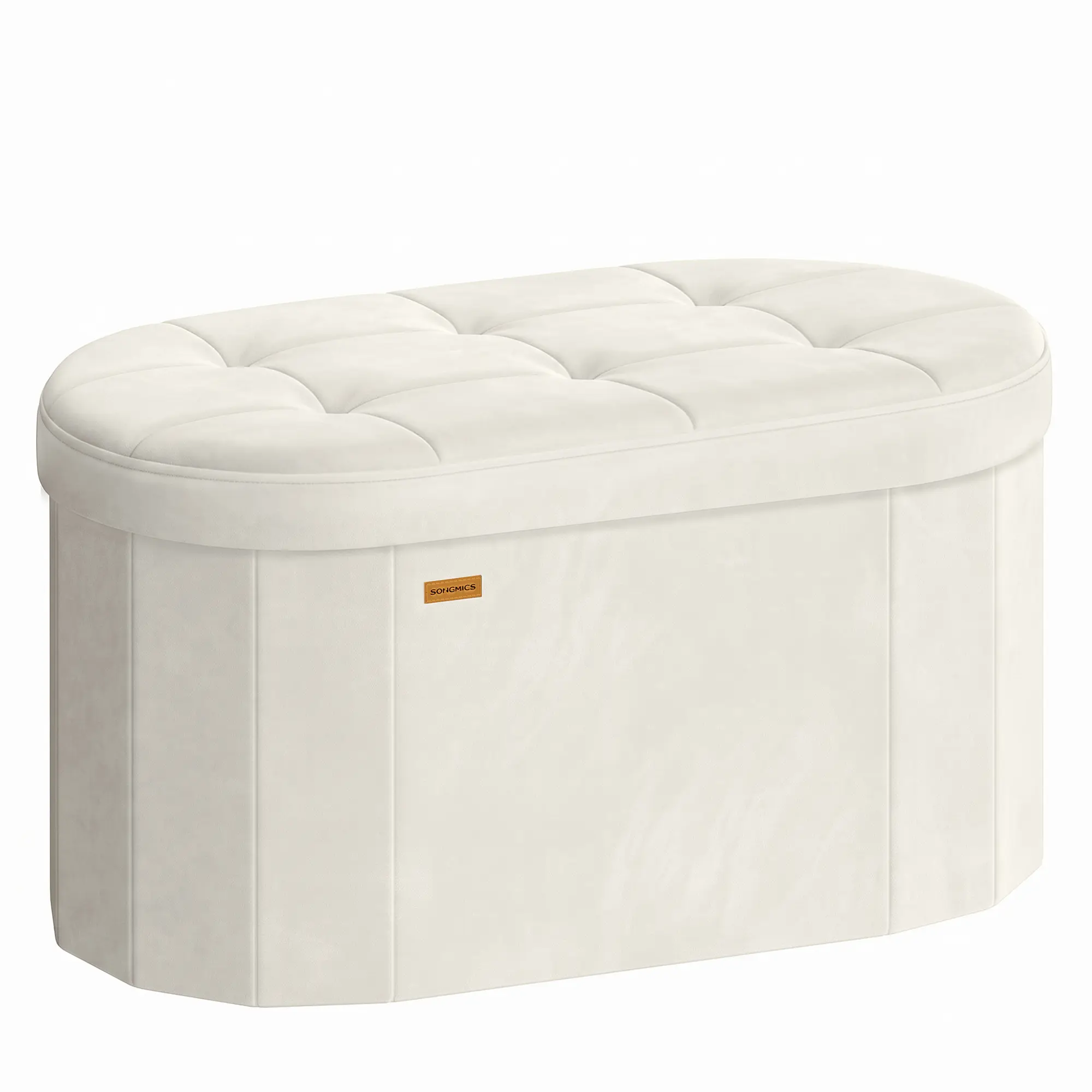 SONGMICS - Folding Ottoman with Storage, Oval Storage Ottoman Bench, for Living Room, Bedroom, Velvet Fabric, 15 x 30 x 15 Inches