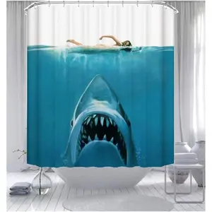 Horror Ocean-Movie Themed Shark Whale Shower Curtain Waterproof Bathroom Decorative Shower Curtain Simple Stylish with 12 Hooks
