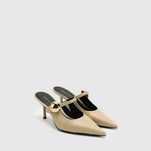 URBAN REVIVO 2026 Women's Pointed Toe Waterproof Retro Chic Heeled Mules - All-Season Slip-On Backless Footwear, Rubber Upper Shoes, Style UAWS60032