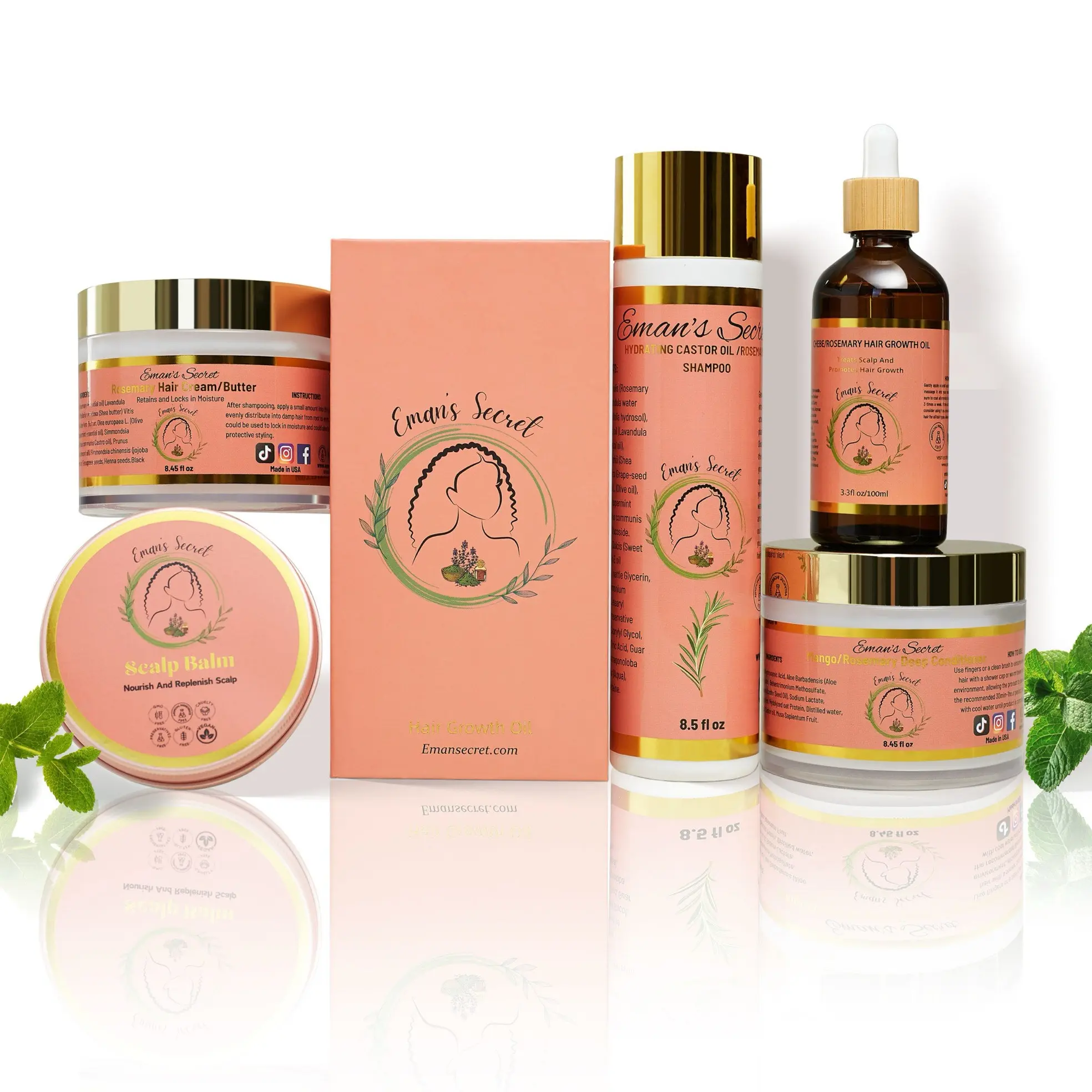 Eman's Secret Hydrating Hair Care Multi-Pack Bundle - Lightweight Cleanser Shampoo, Gentle Cream Form Deep Conditioner, Frizz Control Smoothing Detangling Natural Oils Treatment with Anti-Hair Loss Benefits & Deep Moisture Nourishment
