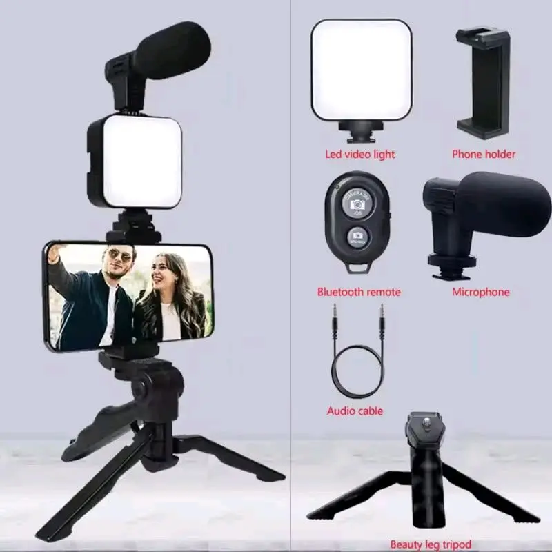 5-in-1 Vlogging Kit with Tripod, LED Light, Microphone & Phone Mount, Compatible with Smartphones, Cameras & Tablets Beginner Kit, Video Blog Kit