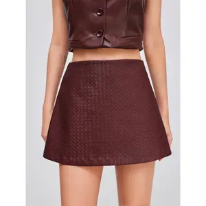 Cider [size 2-10] Faux Leather Low Rise Solid Zipper Mini Skirt SwimWeek